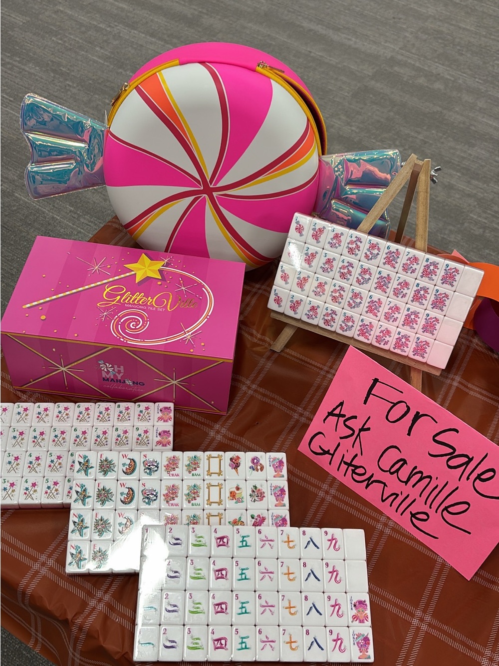 GlitterVille Pink Swirl Candy Tote Mahjong Set Accessory